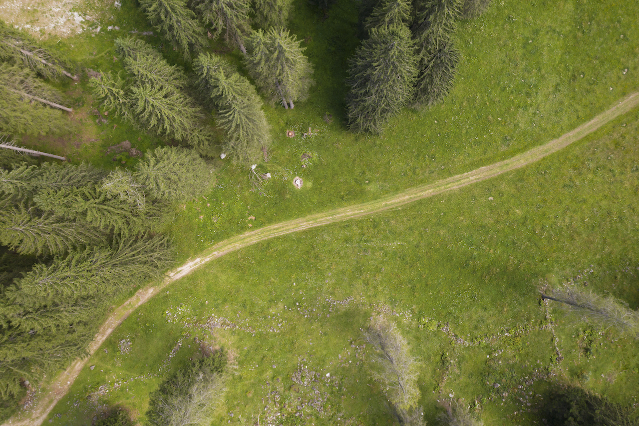 aerial view of a mountain path in the countryside